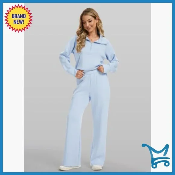 Oversized Half-Zip Sweatshirt & Wide Leg Pants Set, Rayon Blend - Picture 4 of 7